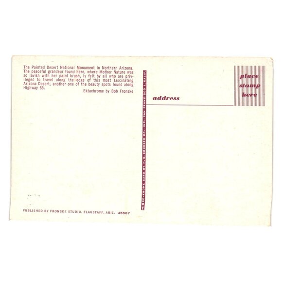 Vintage Postcard Painted Desert National Monument Arizona Fronske Studio Hwy 66 - Picture 2 of 2